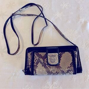 Brighton Wallet Crossbody Handbag Smooth & Patent Leather Snakeskin Print